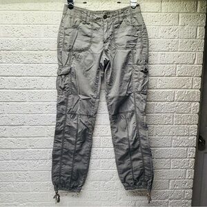 VTG‼ Y2K BLUE EPIC Sz 4 Gray Drawstring Hem Straight Lightweight Cargo Pants •G‼